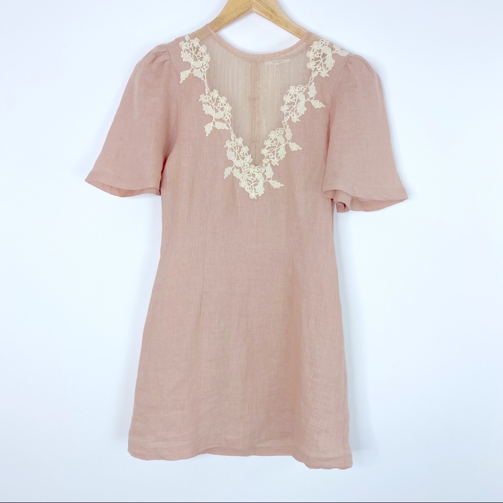 Tularosa Women’s Revolve Levy Mini Linen Natural Pink Dress Large New - Picture 3 of 6